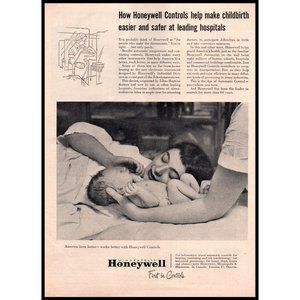 1951 Honeywell Controls Vintage Print Ad Newborn Baby Hospital Nursery Wall Art